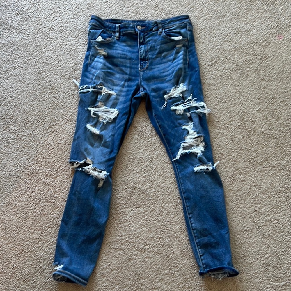 American eagle jeans, ripped, light washed, skinny, high waisted